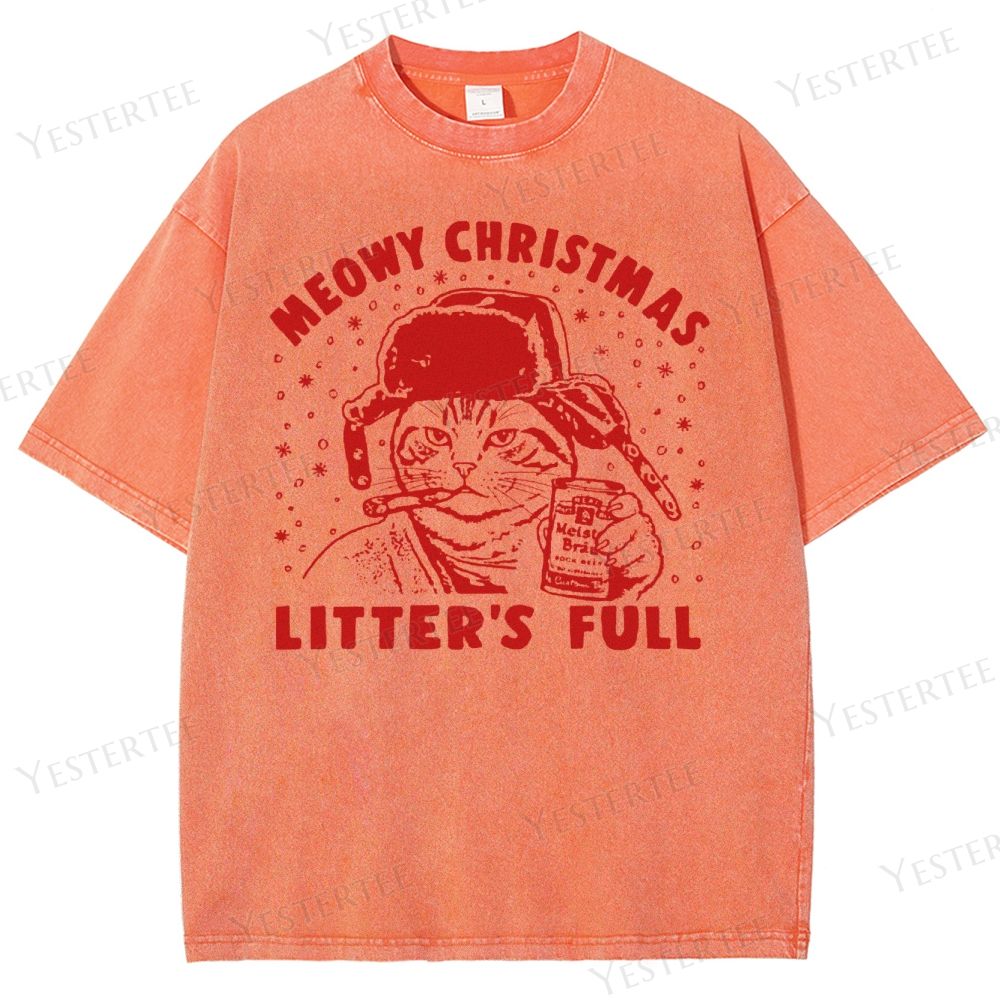 Meow Brew Christmas Washed T-Shirt 