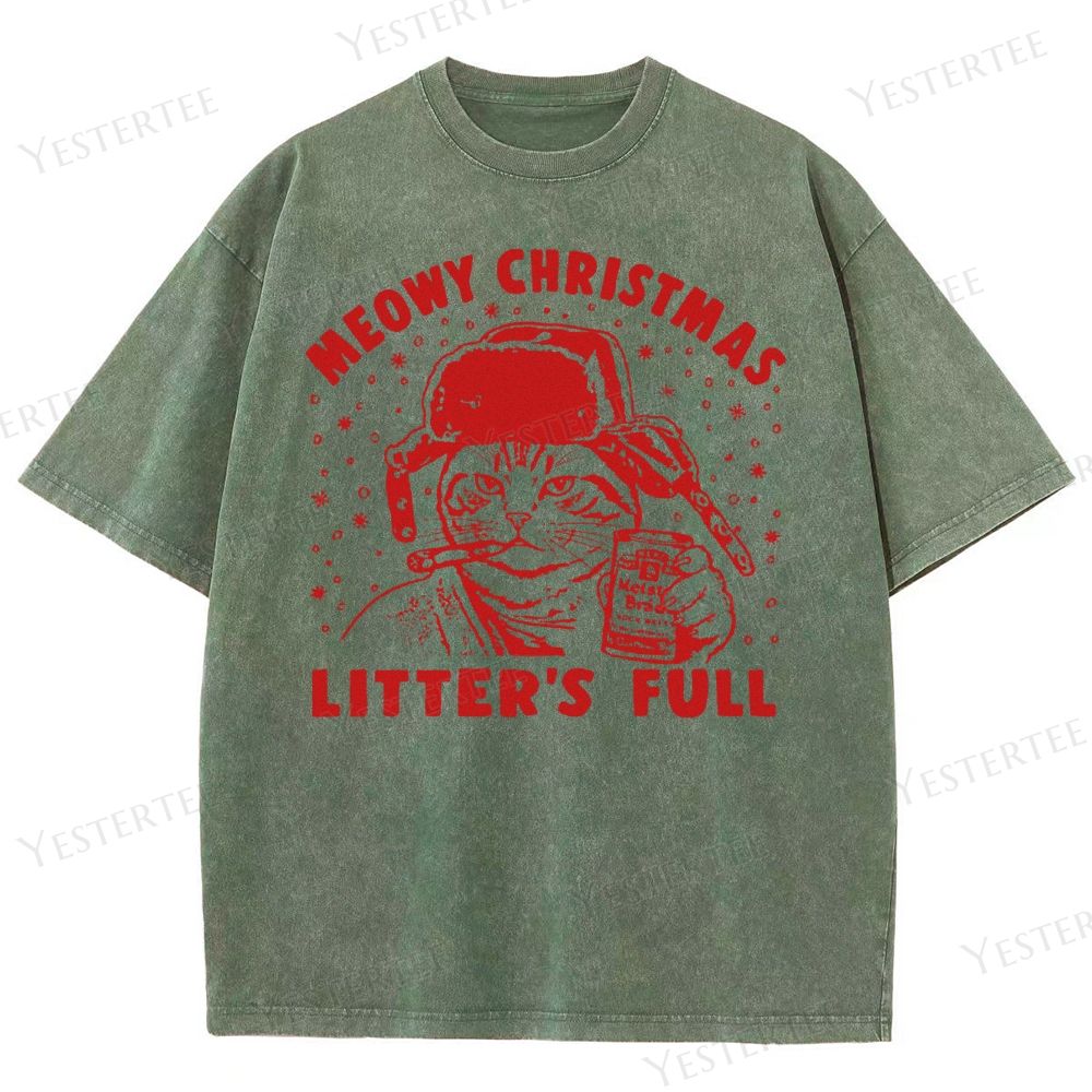 Meow Brew Christmas Washed T-Shirt 