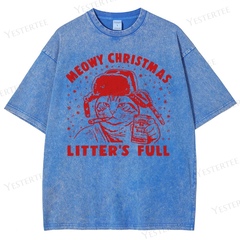 Meow Brew Christmas Washed T-Shirt 