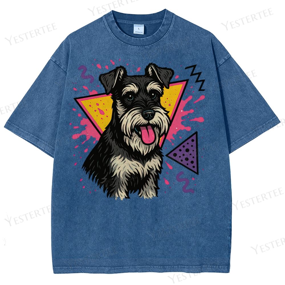 Retro 90s Miniature Schnauzer Vintage Dog Washed T-Shirt 
