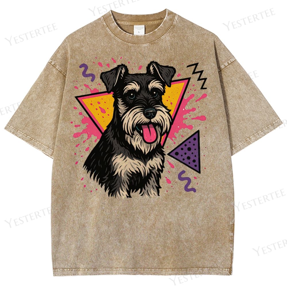 Retro 90s Miniature Schnauzer Vintage Dog Washed T-Shirt 