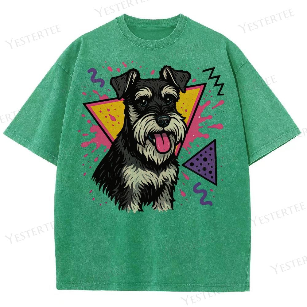 Retro 90s Miniature Schnauzer Vintage Dog Washed T-Shirt 
