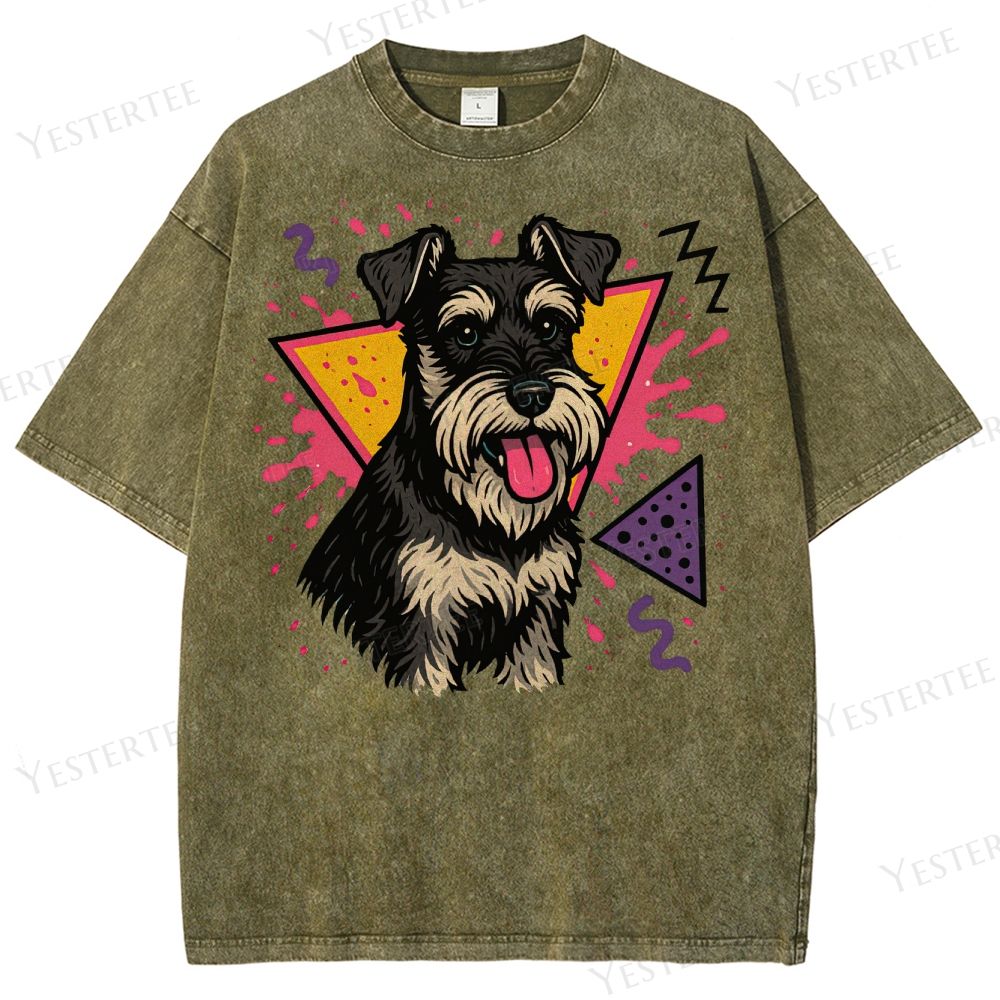Retro 90s Miniature Schnauzer Vintage Dog Washed T-Shirt 