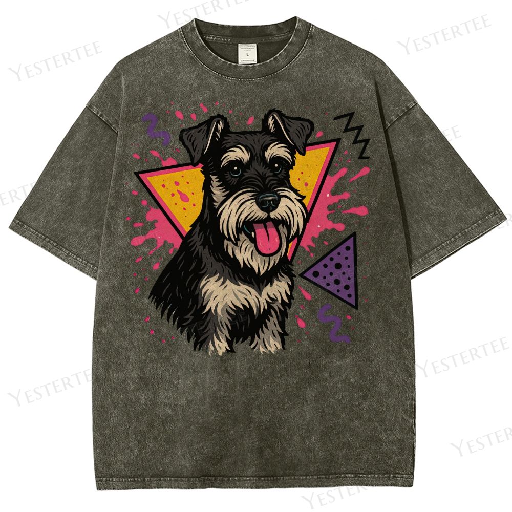Retro 90s Miniature Schnauzer Vintage Dog Washed T-Shirt 