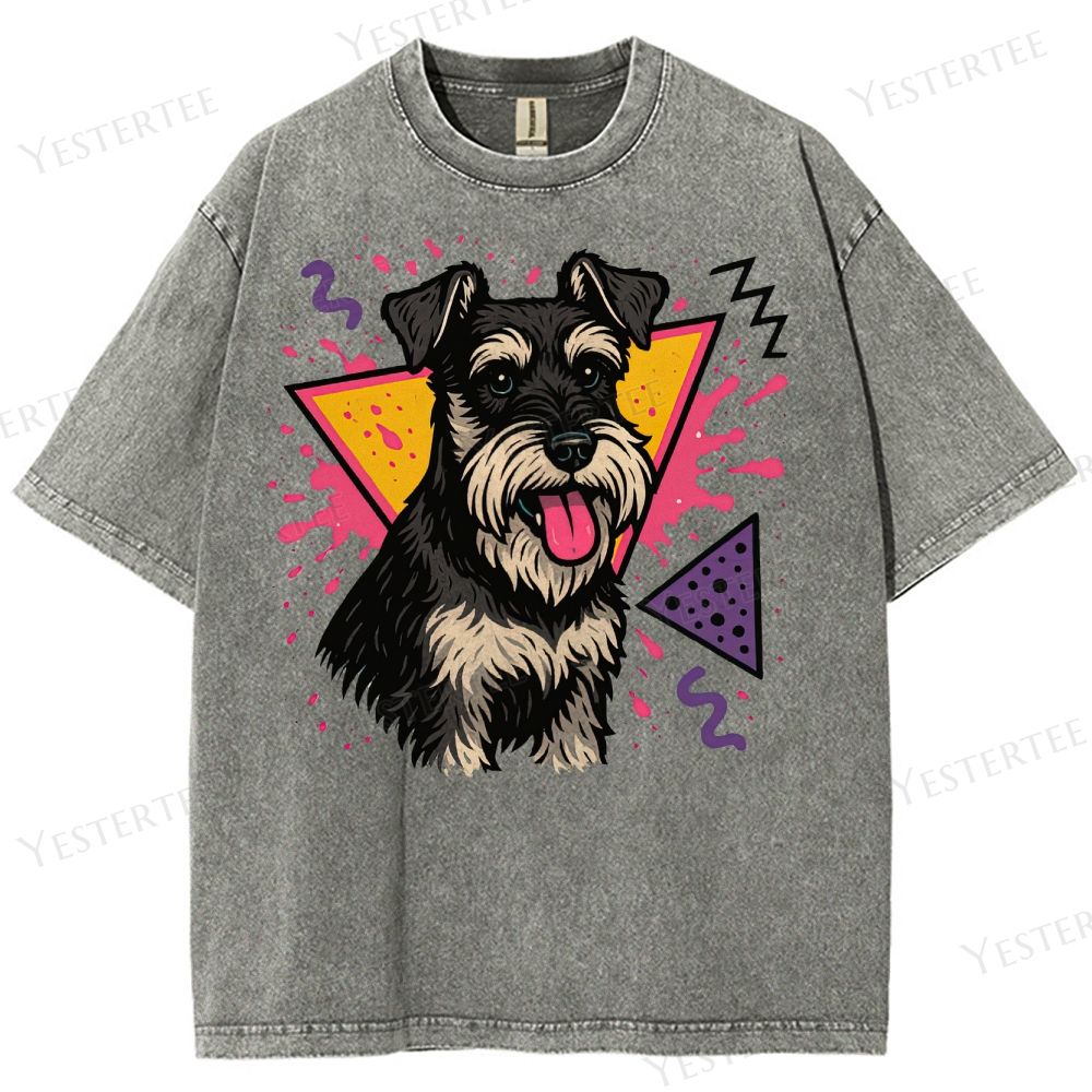 Retro 90s Miniature Schnauzer Vintage Dog Washed T-Shirt 