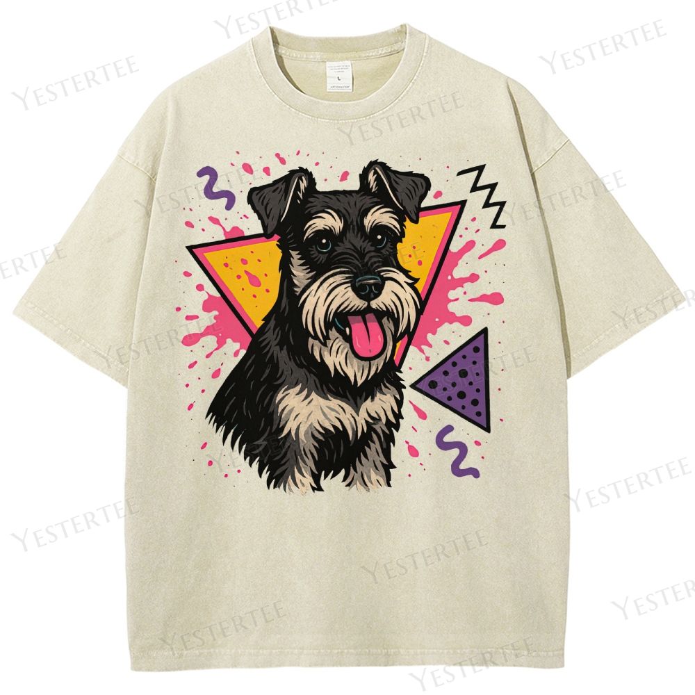 Retro 90s Miniature Schnauzer Vintage Dog Washed T-Shirt 