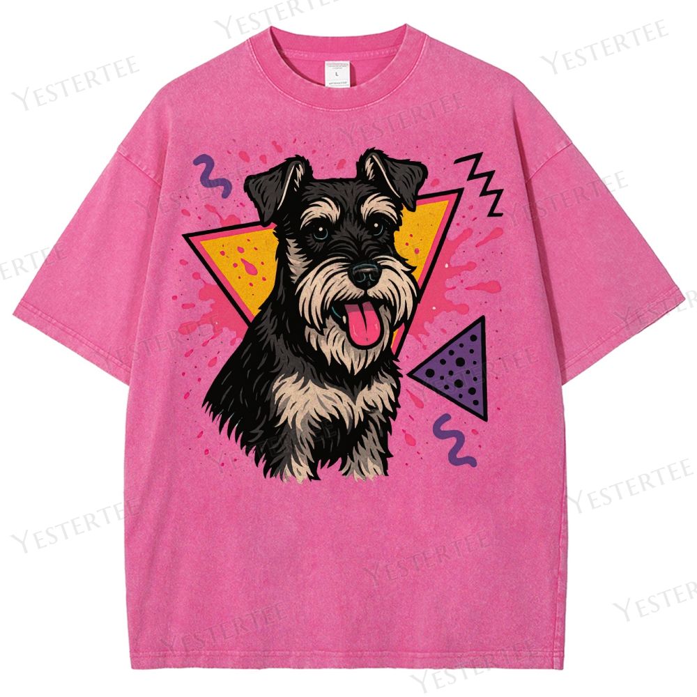 Retro 90s Miniature Schnauzer Vintage Dog Washed T-Shirt 