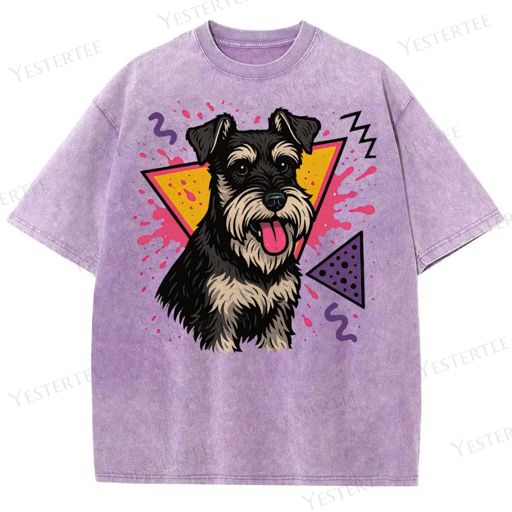 Retro 90s Miniature Schnauzer Vintage Dog Washed T-Shirt 