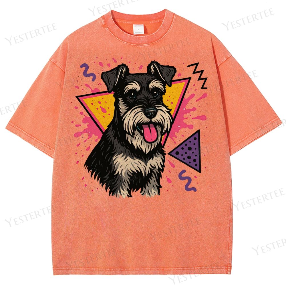 Retro 90s Miniature Schnauzer Vintage Dog Washed T-Shirt 