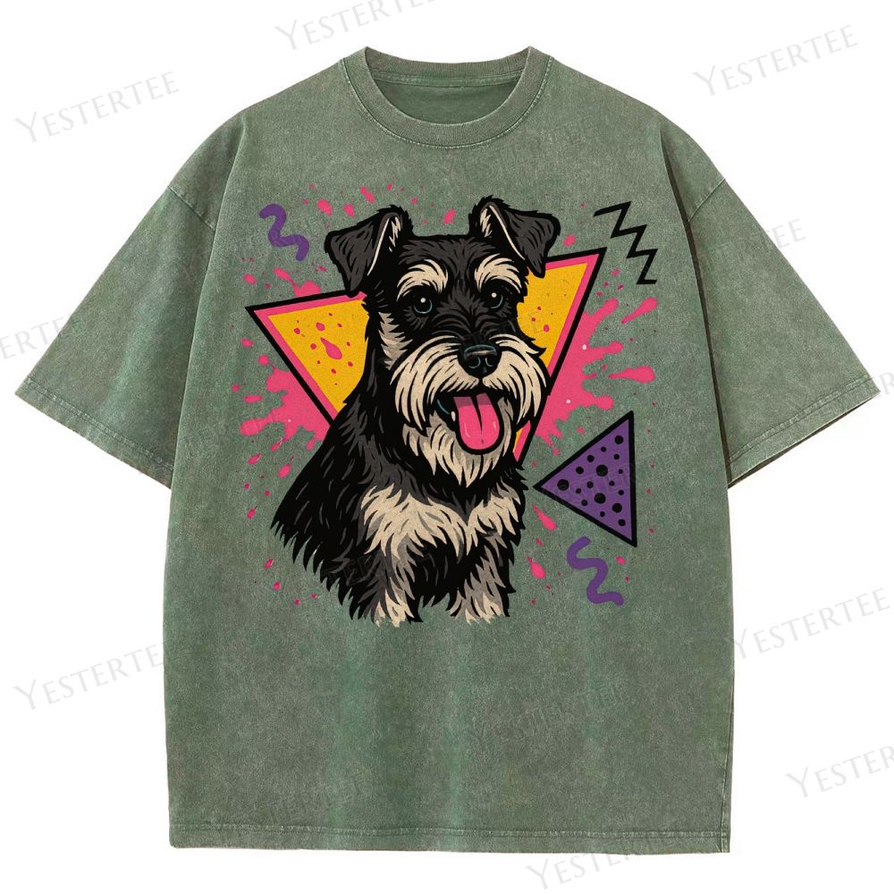 Retro 90s Miniature Schnauzer Vintage Dog Washed T-Shirt 