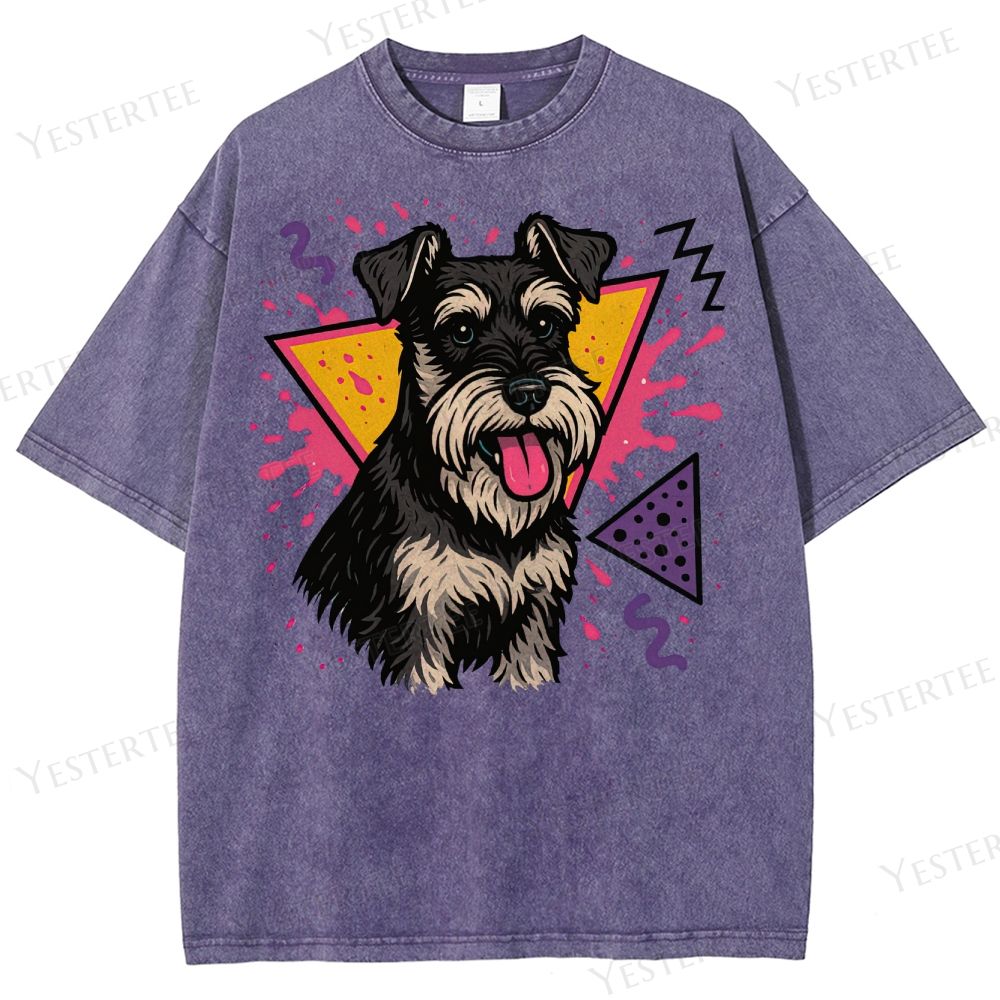Retro 90s Miniature Schnauzer Vintage Dog Washed T-Shirt 