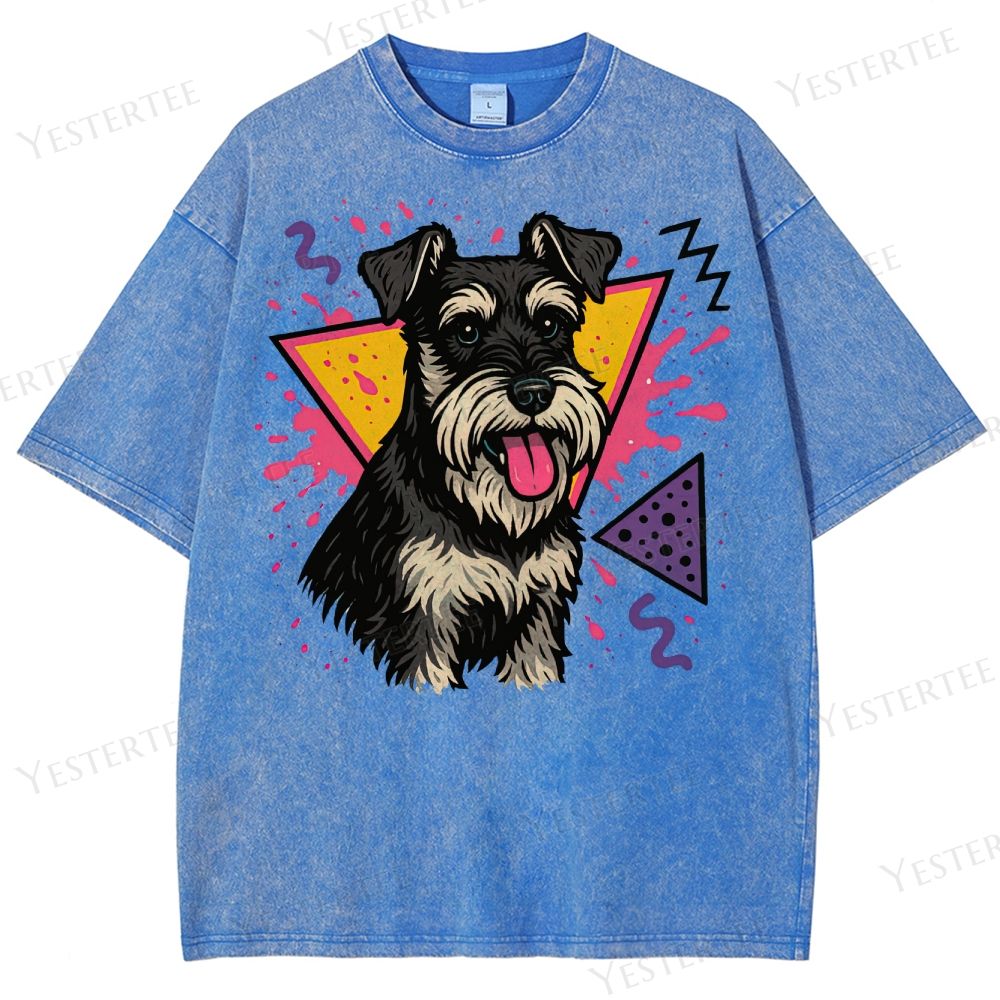 Retro 90s Miniature Schnauzer Vintage Dog Washed T-Shirt 