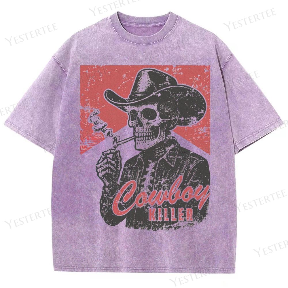 Retro Skeleton Cowboy "Cowboy Killer" Graphic Washed T-Shirt