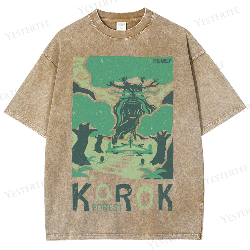 Retro Korok Forest Enchanted Tree Graphic Washed T-Shirt