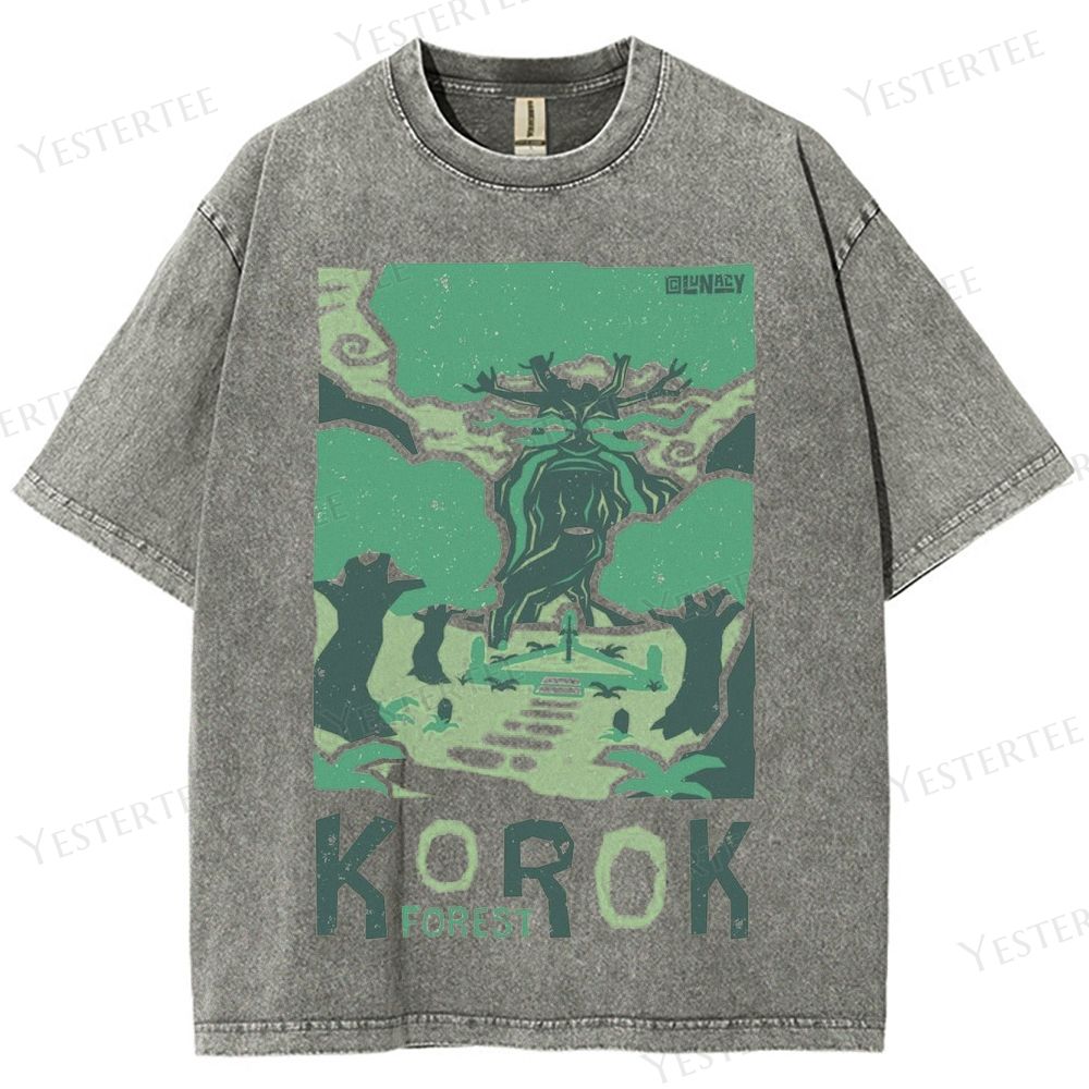Retro Korok Forest Enchanted Tree Graphic Washed T-Shirt