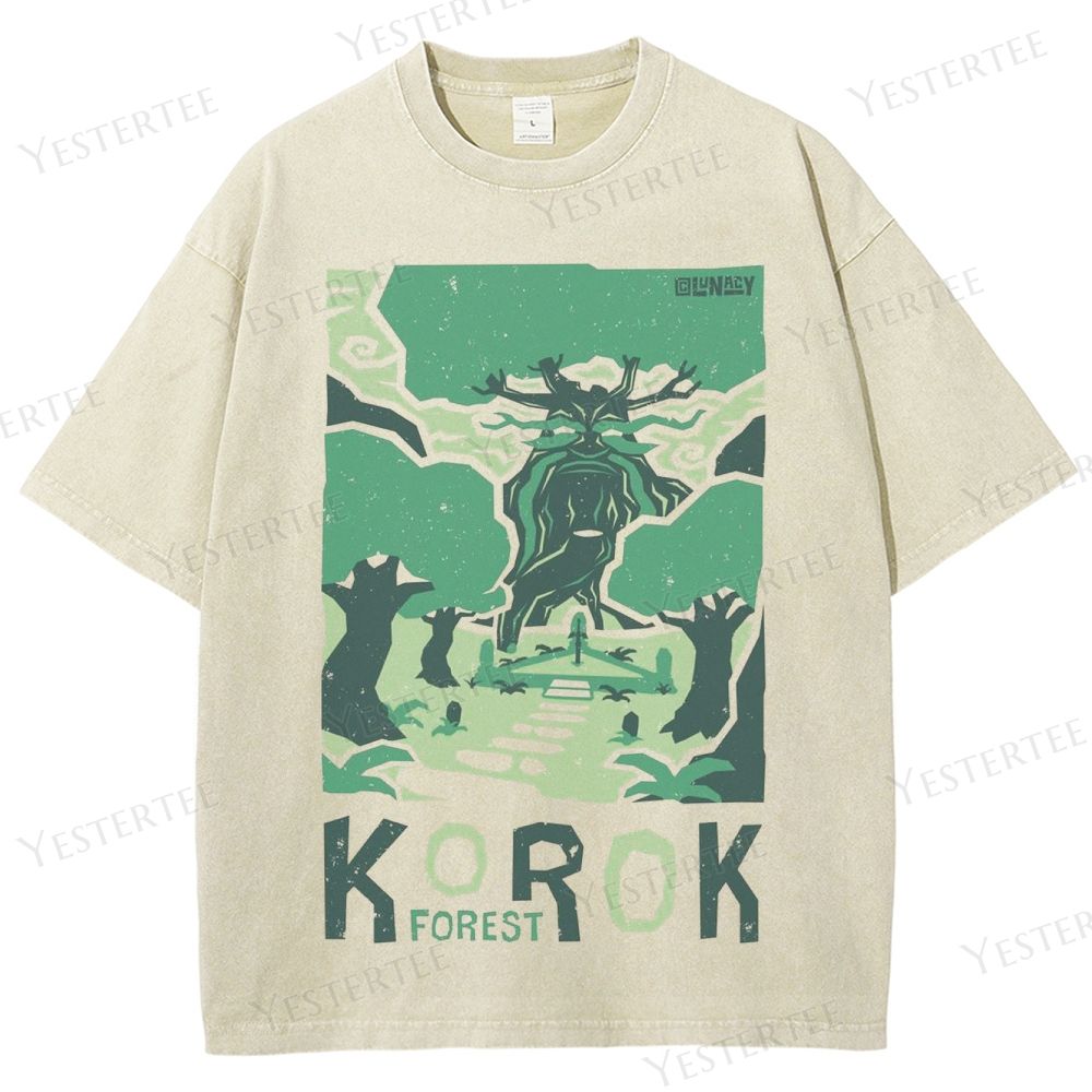 Retro Korok Forest Enchanted Tree Graphic Washed T-Shirt