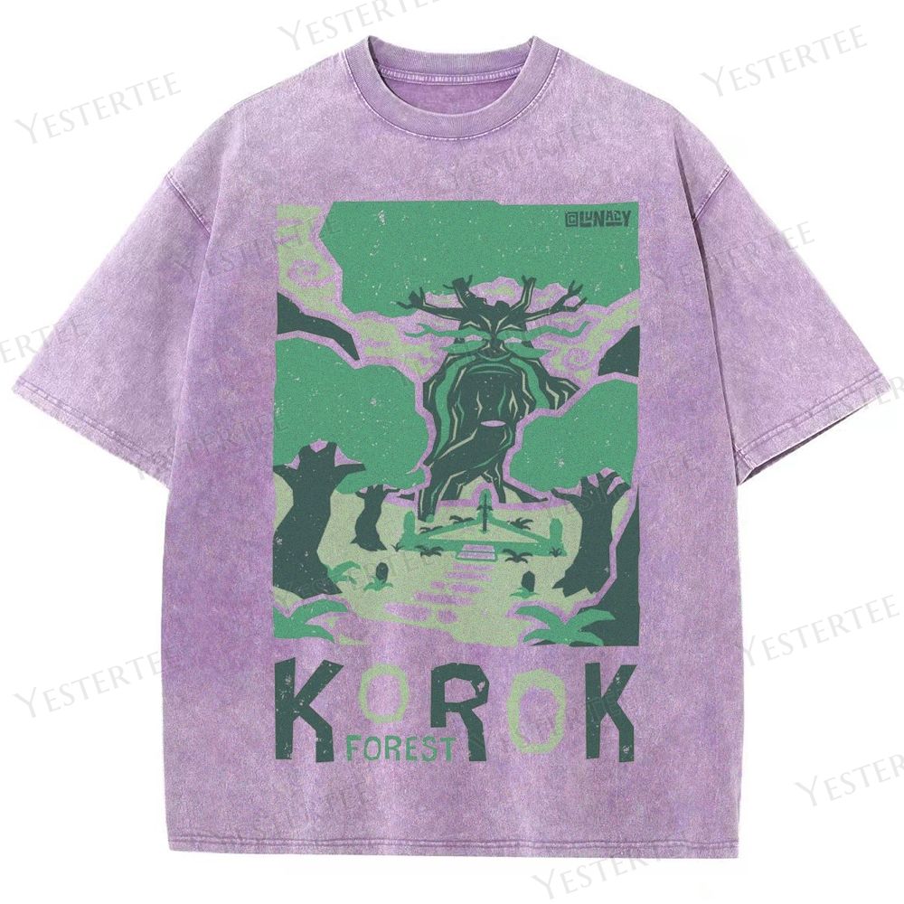 Retro Korok Forest Enchanted Tree Graphic Washed T-Shirt