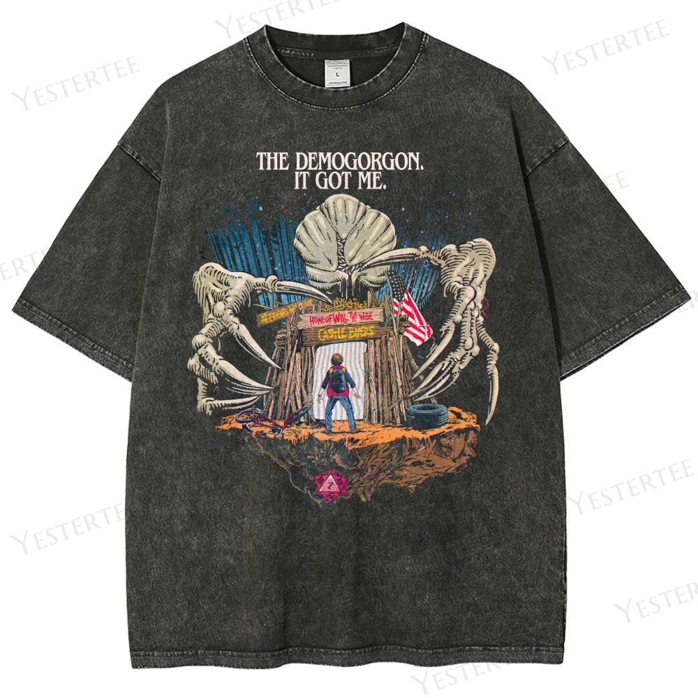 Retro "The Demogorgon. It Got Me." Supernatural Creature Scene Graphic Washed T-Shirt