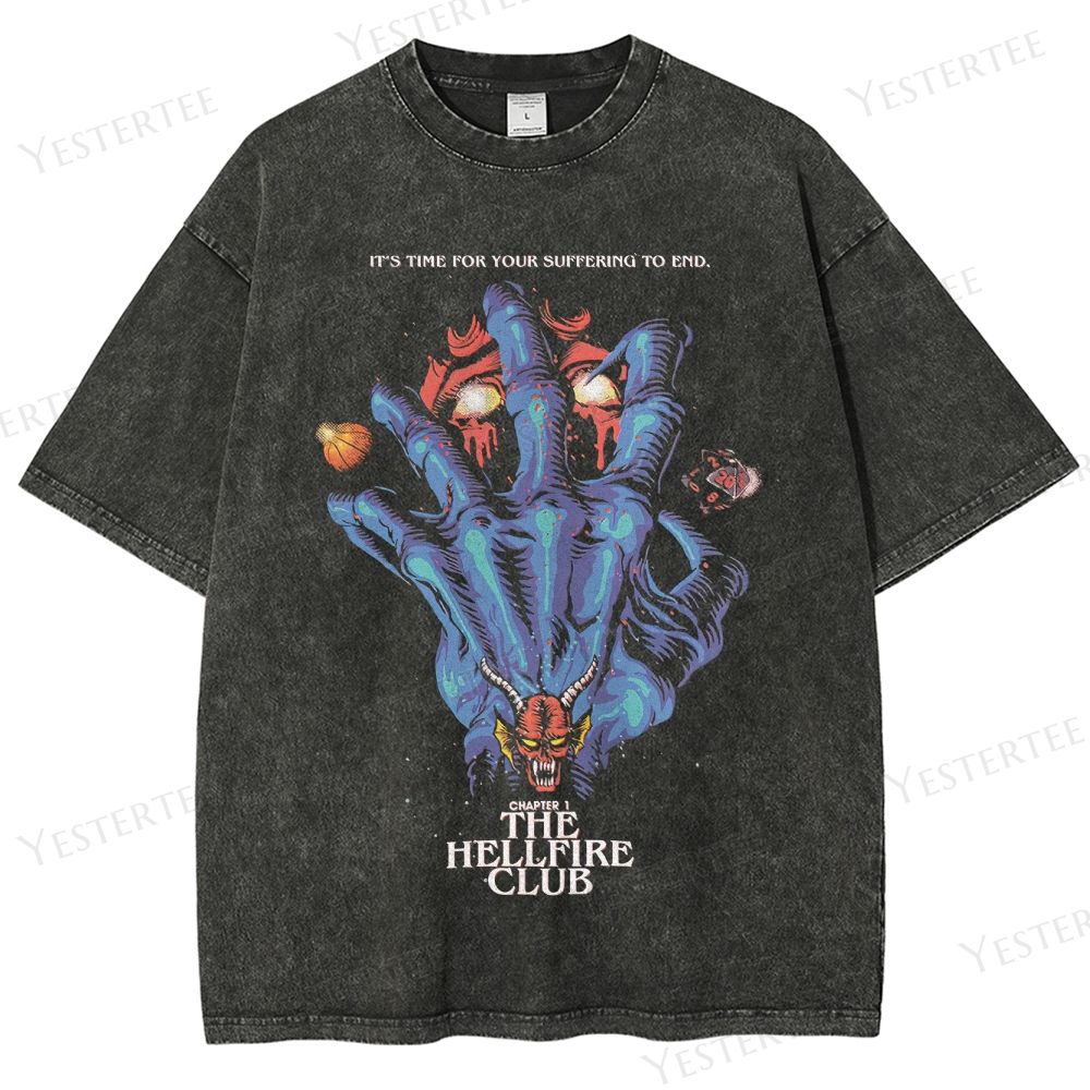 Retro "It's Time For Your Suffering To End" Hellfire Club Graphic Washed T-Shirt