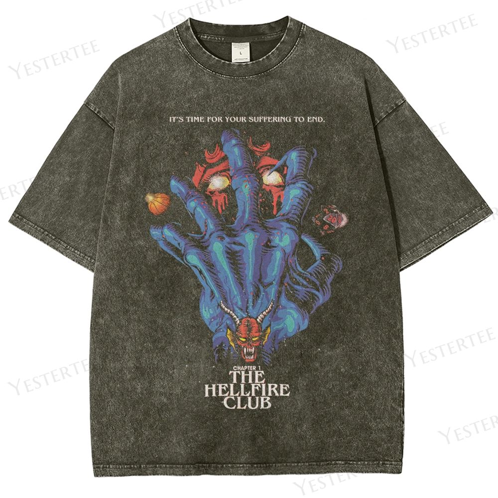Retro "It's Time For Your Suffering To End" Hellfire Club Graphic Washed T-Shirt