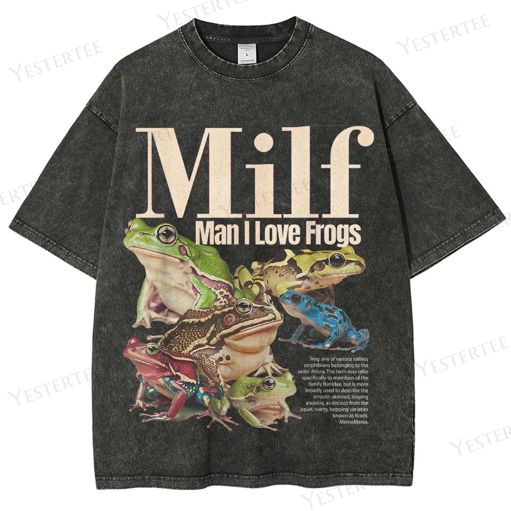 Retro "MILF (Man I Love Frogs)" Frog Collection Graphic Washed T-Shirt