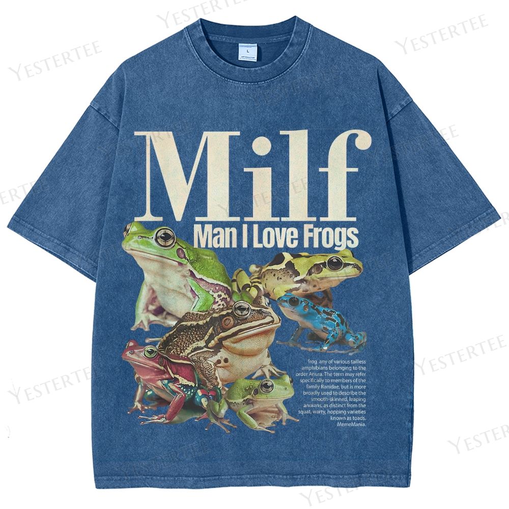 Retro "MILF (Man I Love Frogs)" Frog Collection Graphic Washed T-Shirt