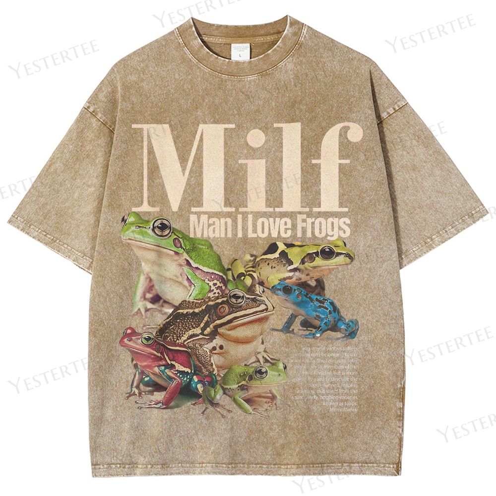 Retro "MILF (Man I Love Frogs)" Frog Collection Graphic Washed T-Shirt