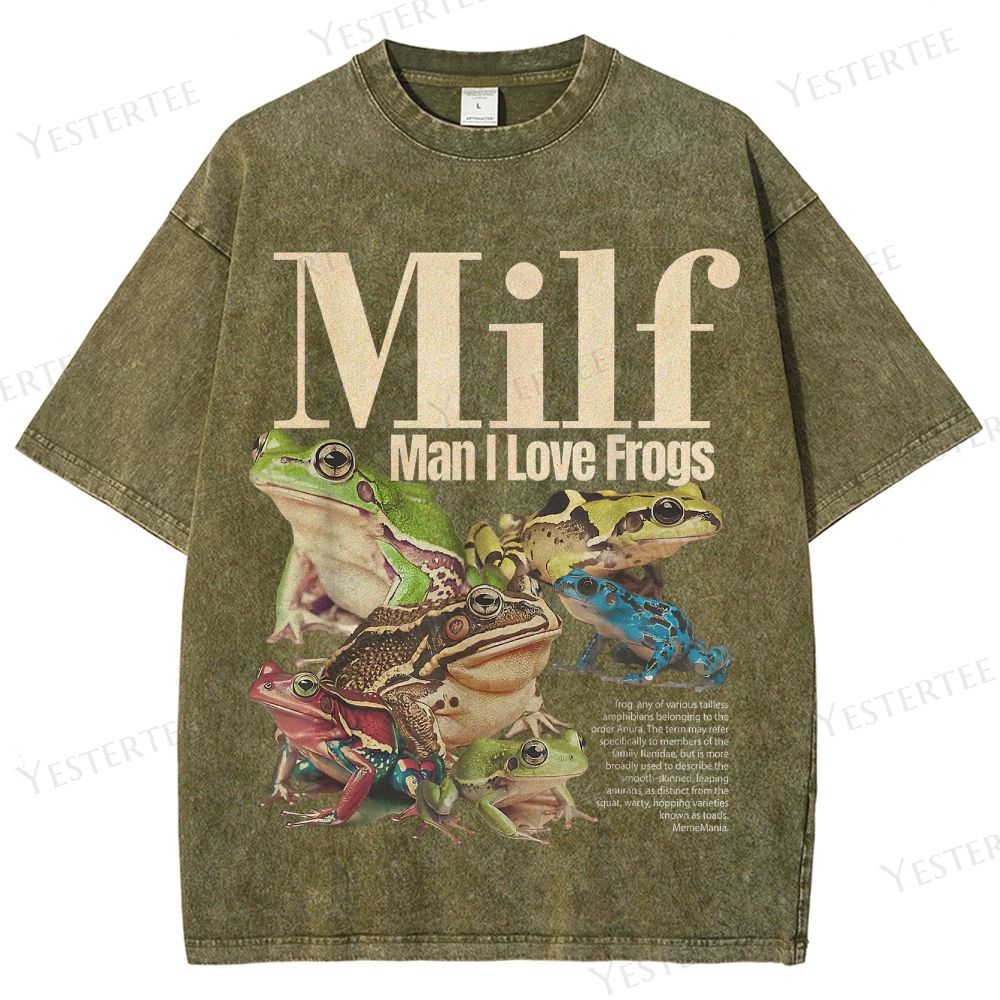 Retro "MILF (Man I Love Frogs)" Frog Collection Graphic Washed T-Shirt