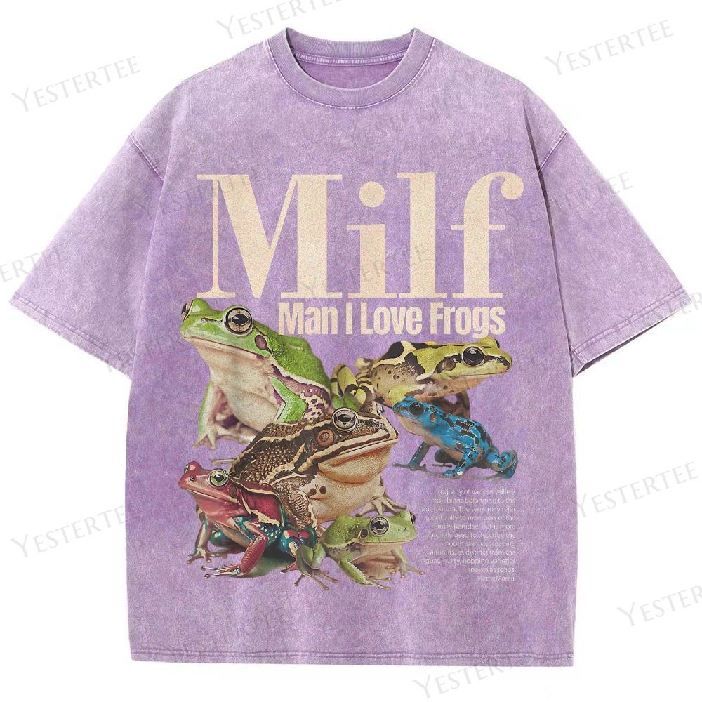 Retro "MILF (Man I Love Frogs)" Frog Collection Graphic Washed T-Shirt