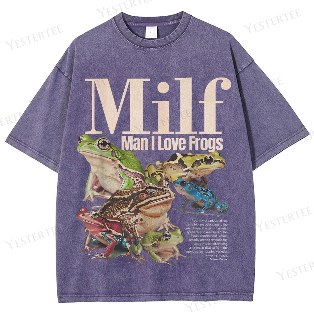 Retro "MILF (Man I Love Frogs)" Frog Collection Graphic Washed T-Shirt