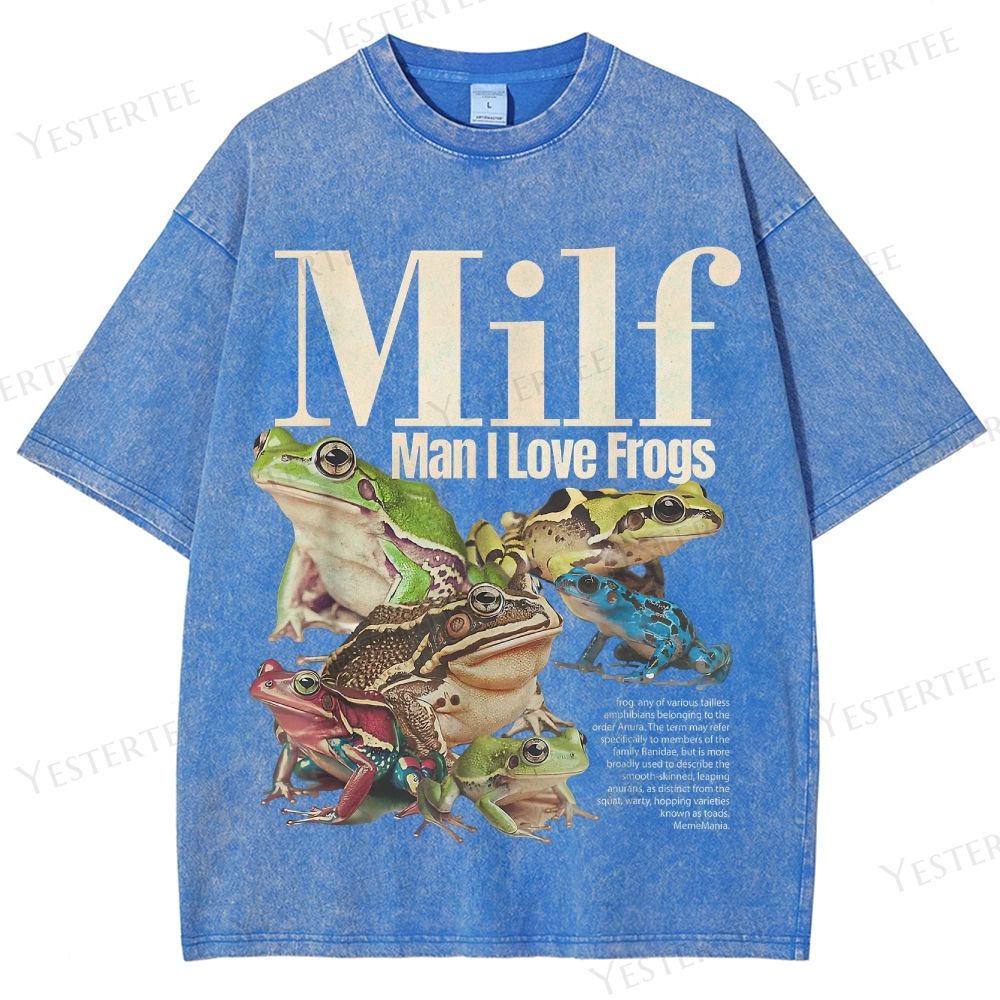 Retro "MILF (Man I Love Frogs)" Frog Collection Graphic Washed T-Shirt