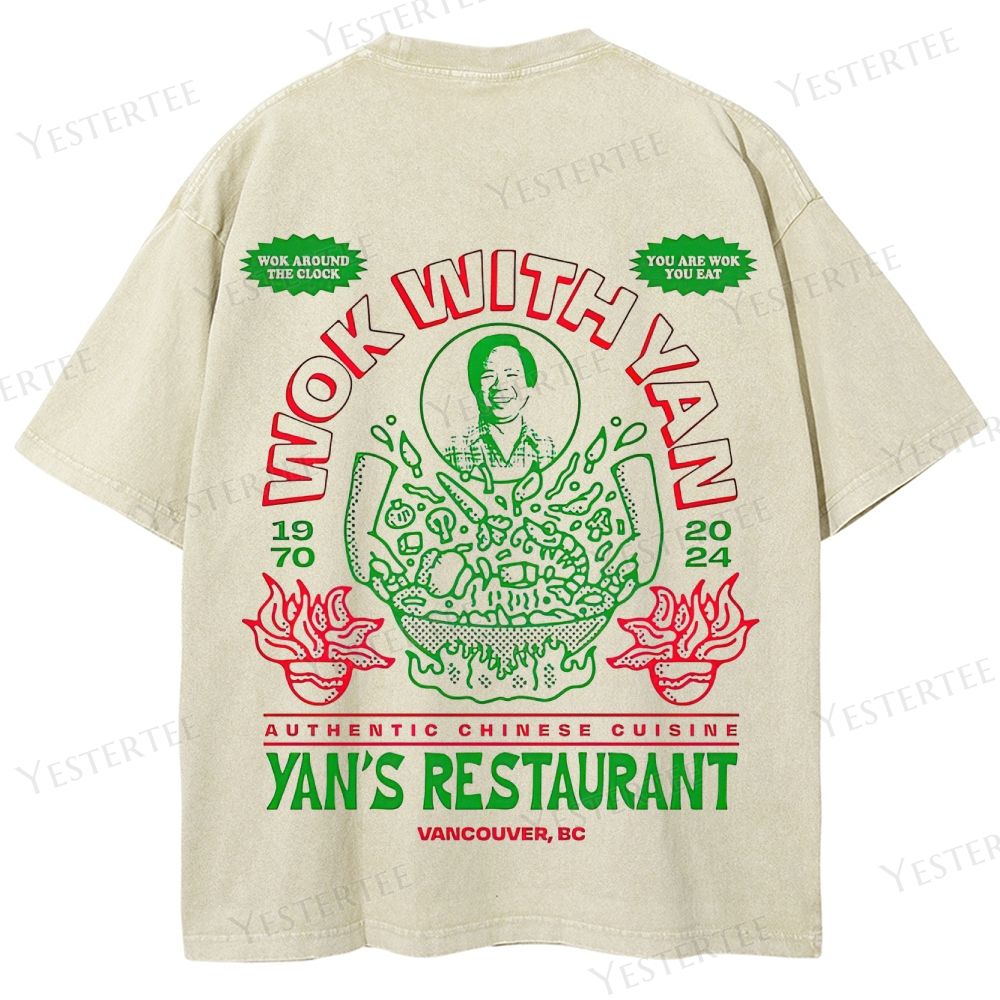 Retro Chinese Cuisine Restaurant Graphic Washed T-Shirt