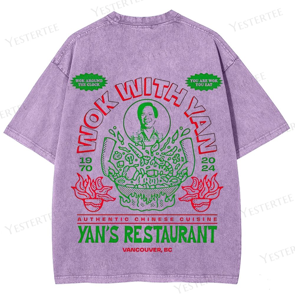 Retro Chinese Cuisine Restaurant Graphic Washed T-Shirt