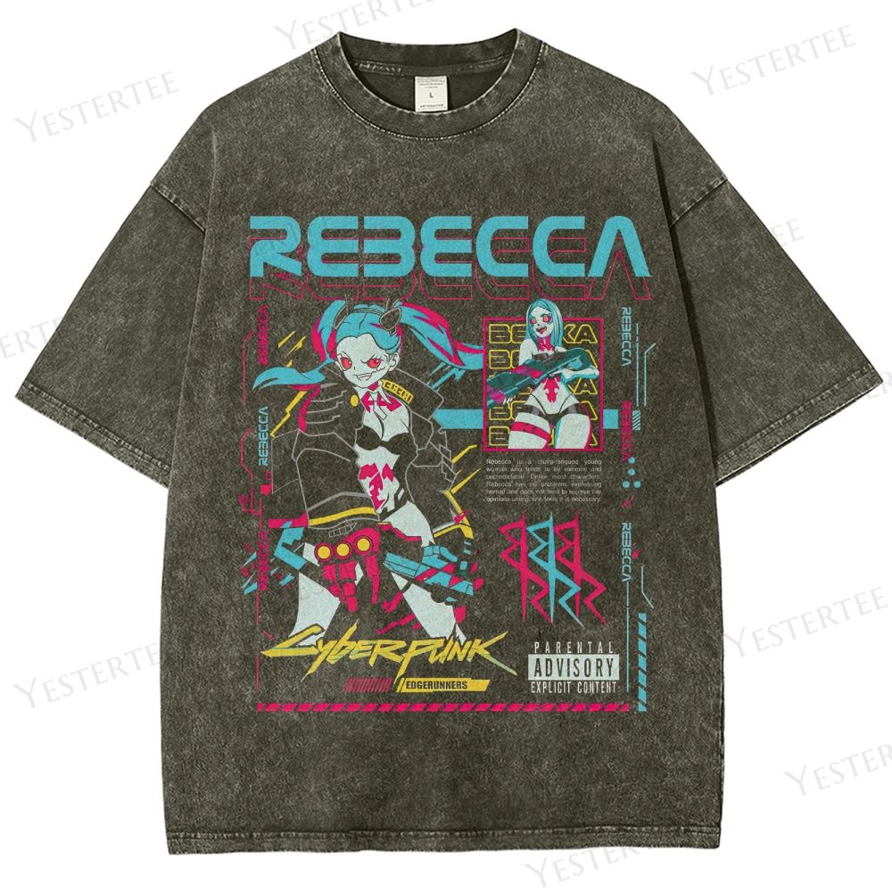 Retro Cyberpunk Anime Character Graphic Washed T-Shirt