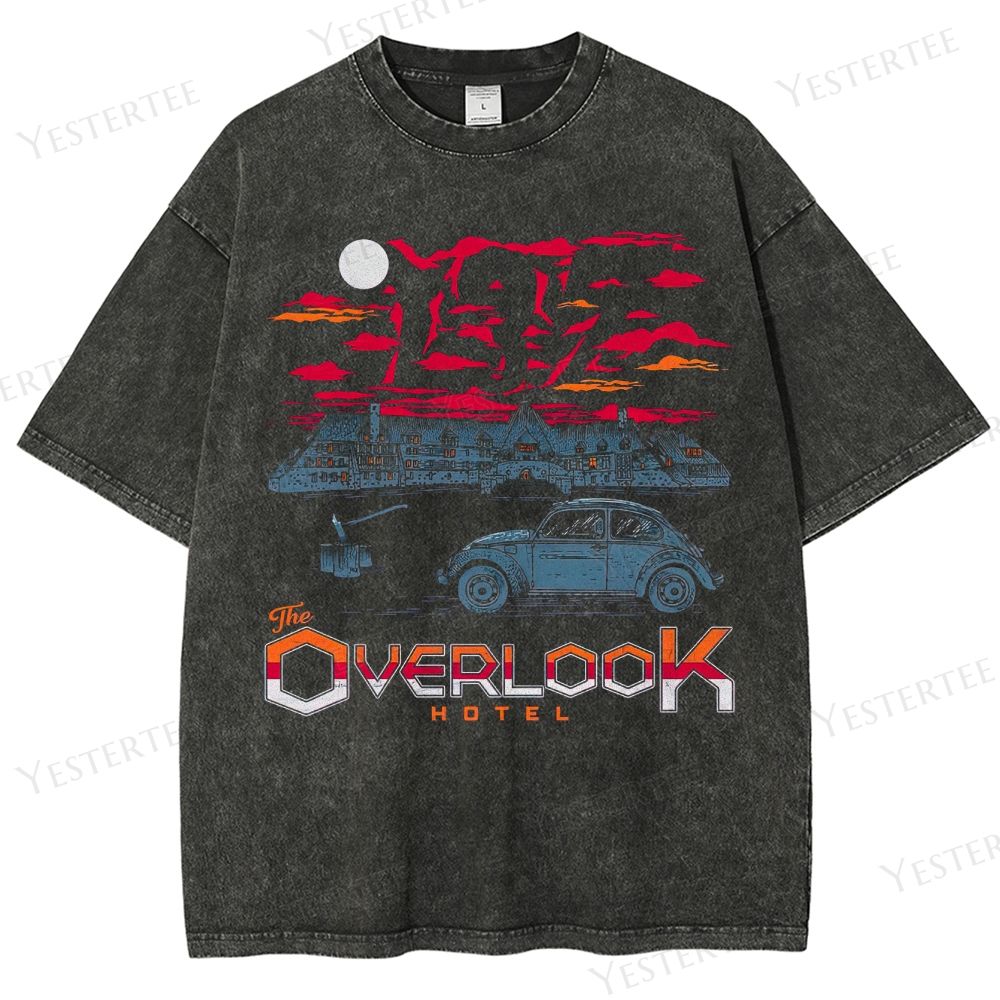 Retro Haunted Hotel Graphic Washed T-Shirt