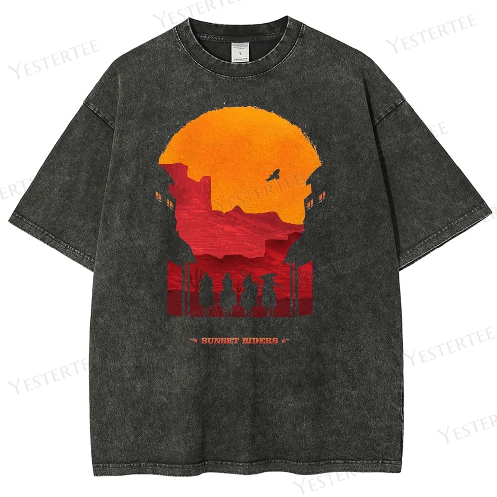 Retro Western Sunset Riders Graphic Washed T-Shirt