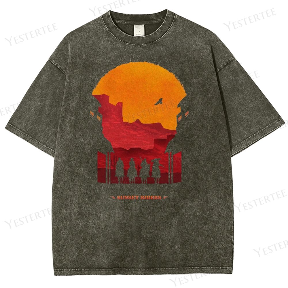 Retro Western Sunset Riders Graphic Washed T-Shirt