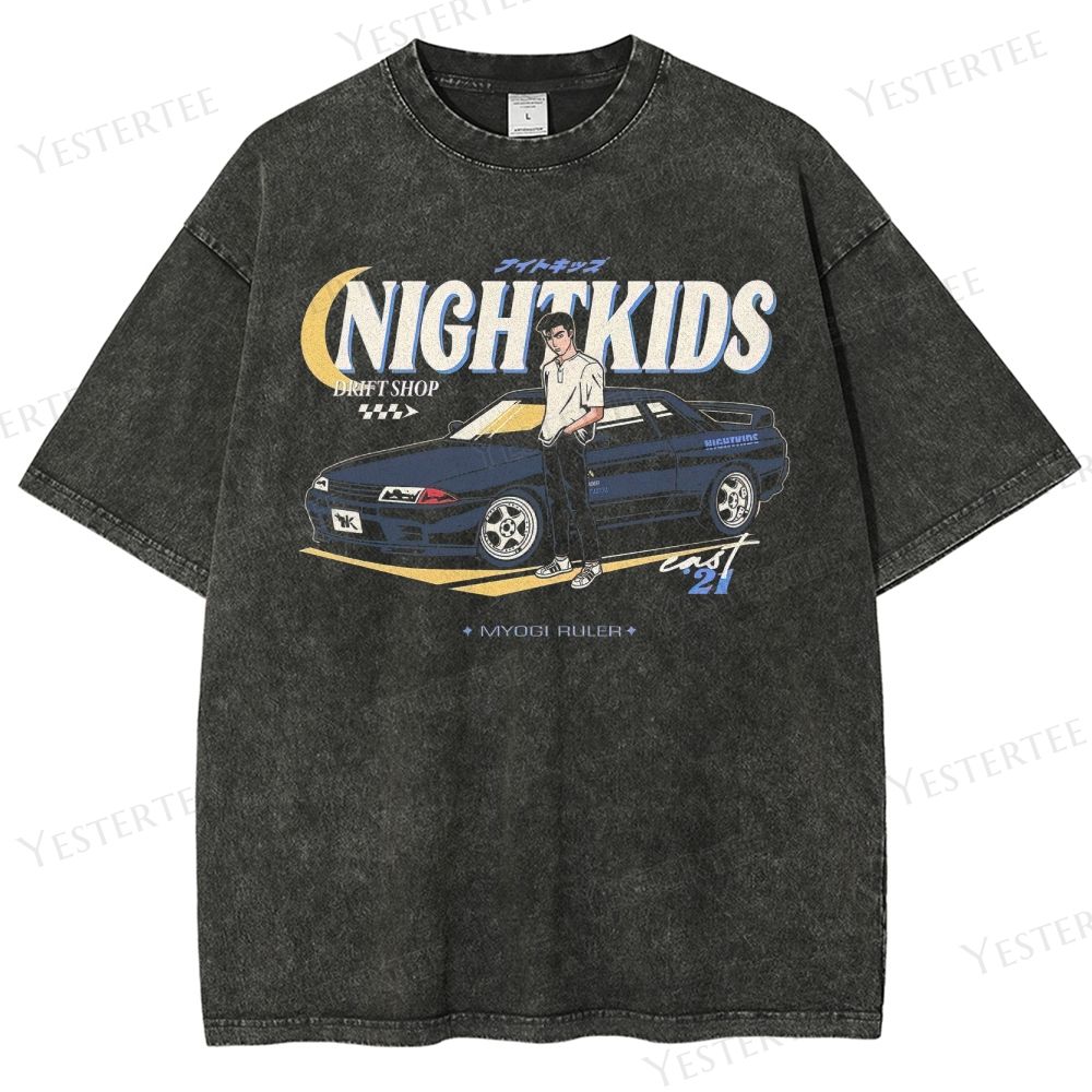 Retro Anime Street Racing Graphic Washed T-Shirt