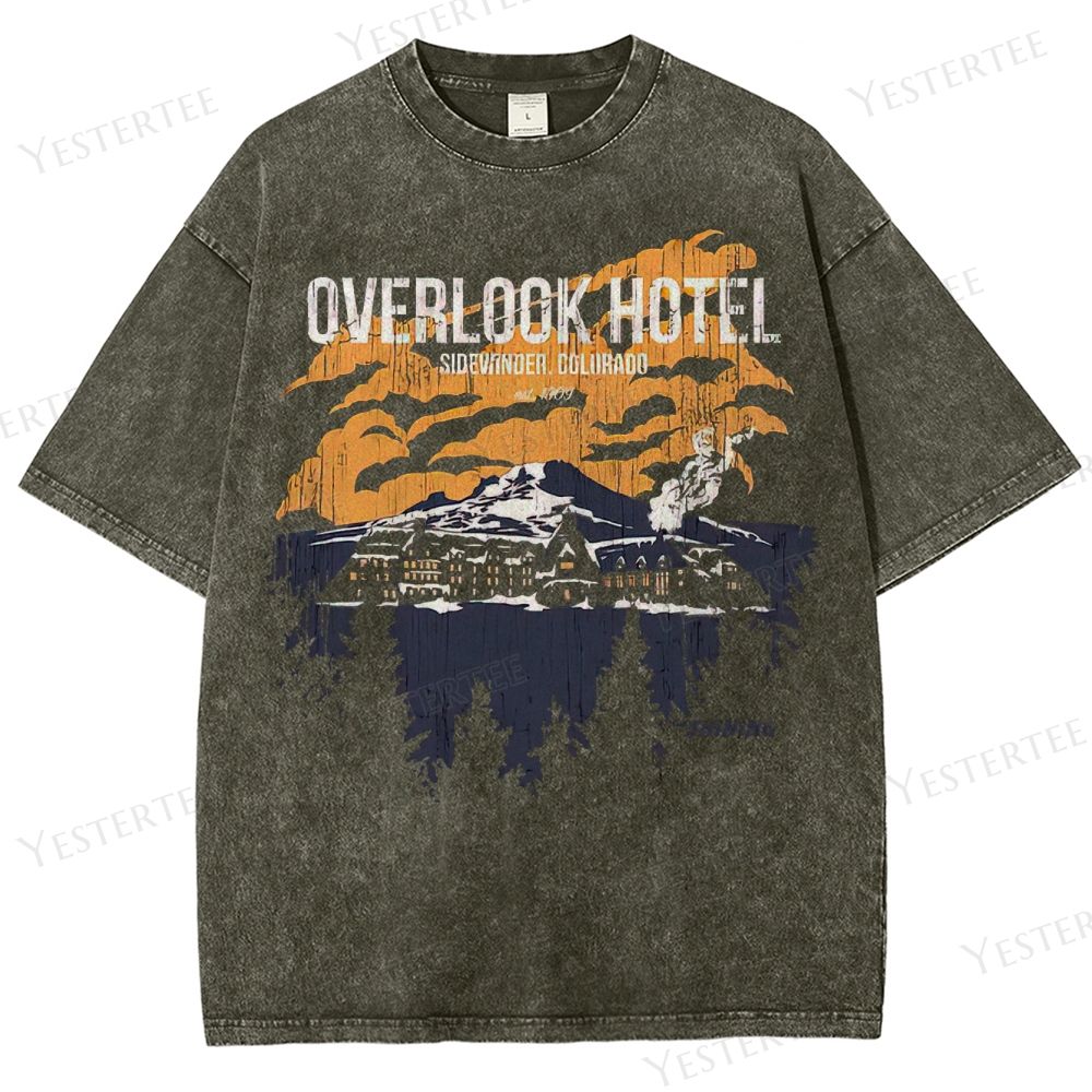 Retro Haunted Mountain Hotel Washed T-Shirt