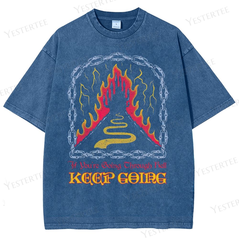 Retro Hell-Themed Motivational Graphic Washed T-Shirt