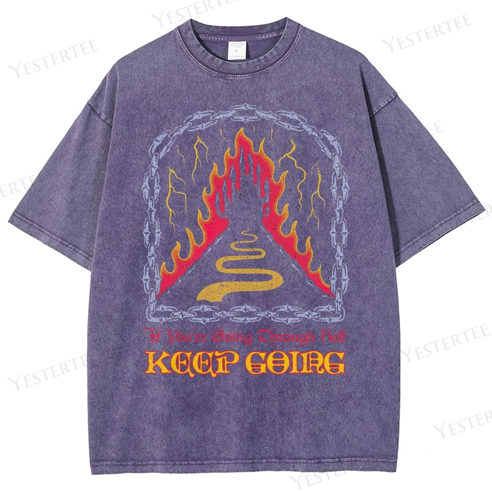 Retro Hell-Themed Motivational Graphic Washed T-Shirt