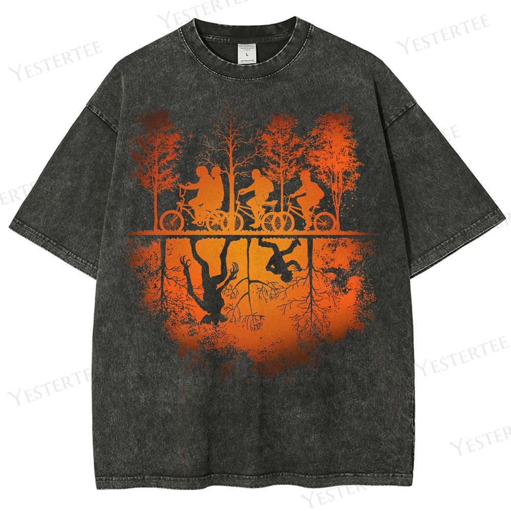 Retro Bicycle Gang Dual-Scene Graphic Washed T-Shirt