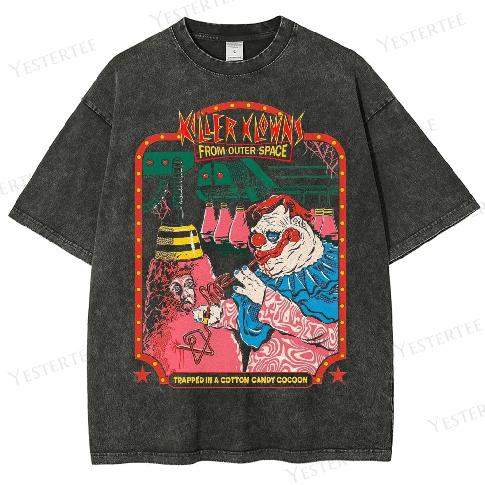 Retro Sci-Fi Horror Clown Graphic Washed T-Shirt