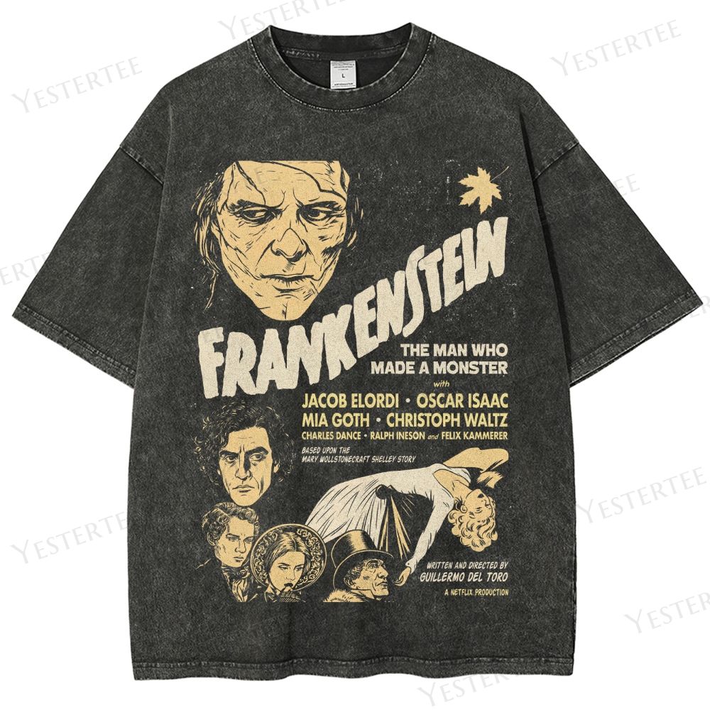 Retro Gothic Monster Film Graphic Washed T-Shirt