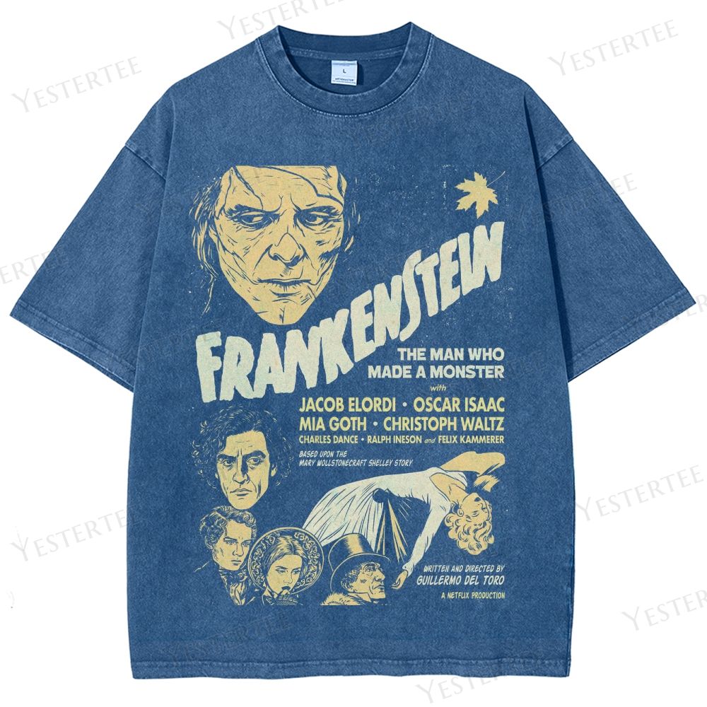 Retro Gothic Monster Film Graphic Washed T-Shirt
