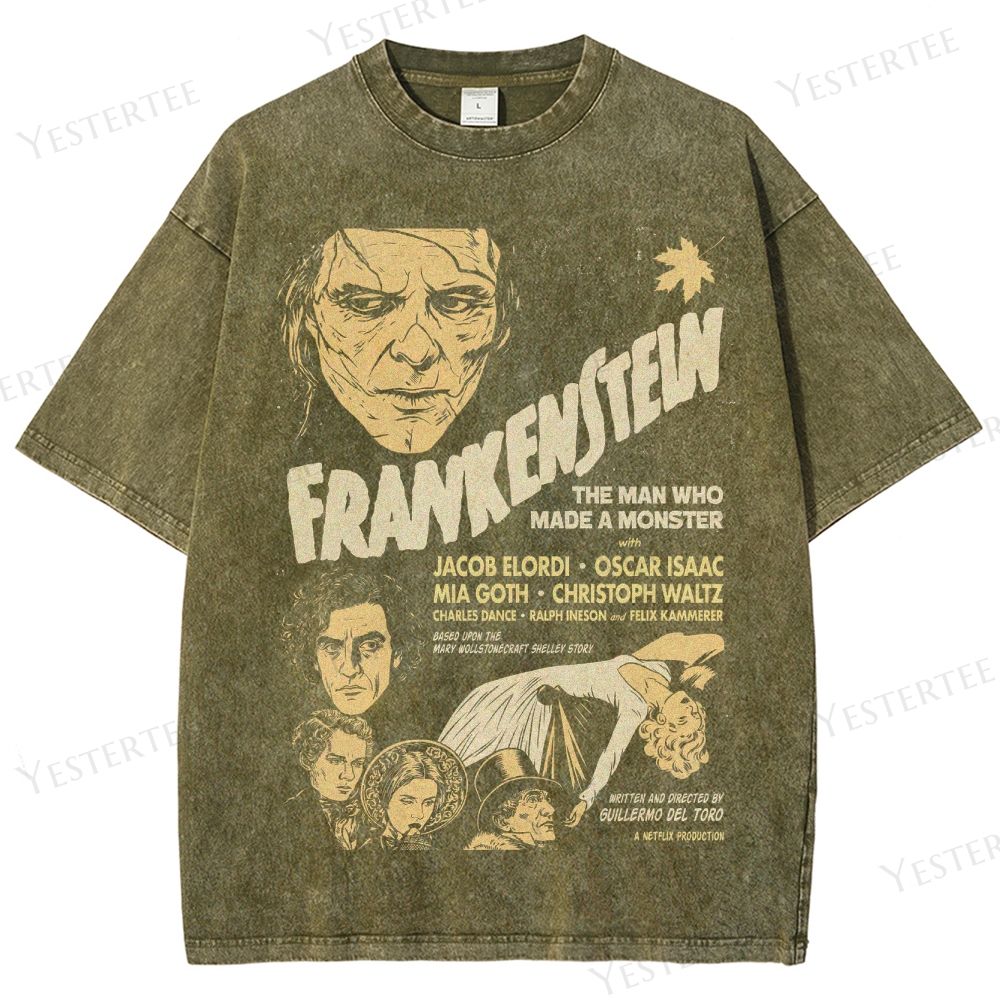 Retro Gothic Monster Film Graphic Washed T-Shirt