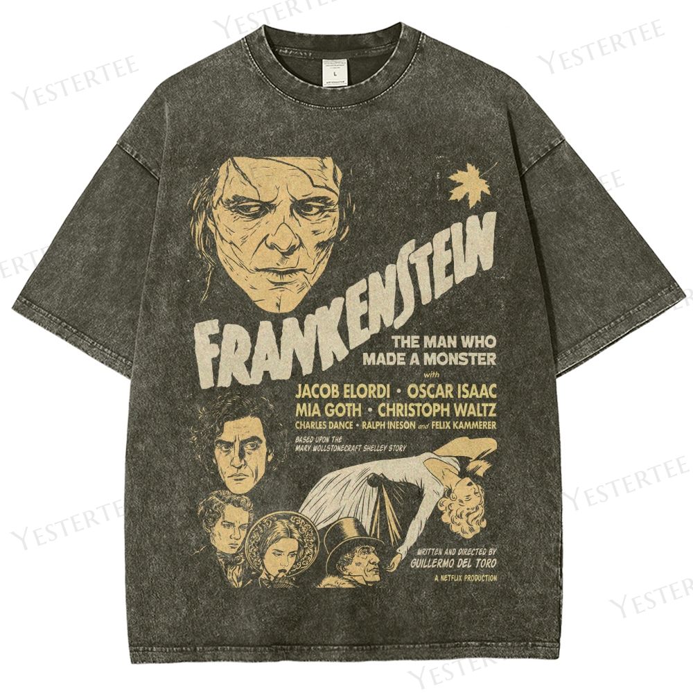 Retro Gothic Monster Film Graphic Washed T-Shirt