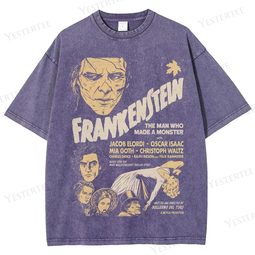 Retro Gothic Monster Film Graphic Washed T-Shirt