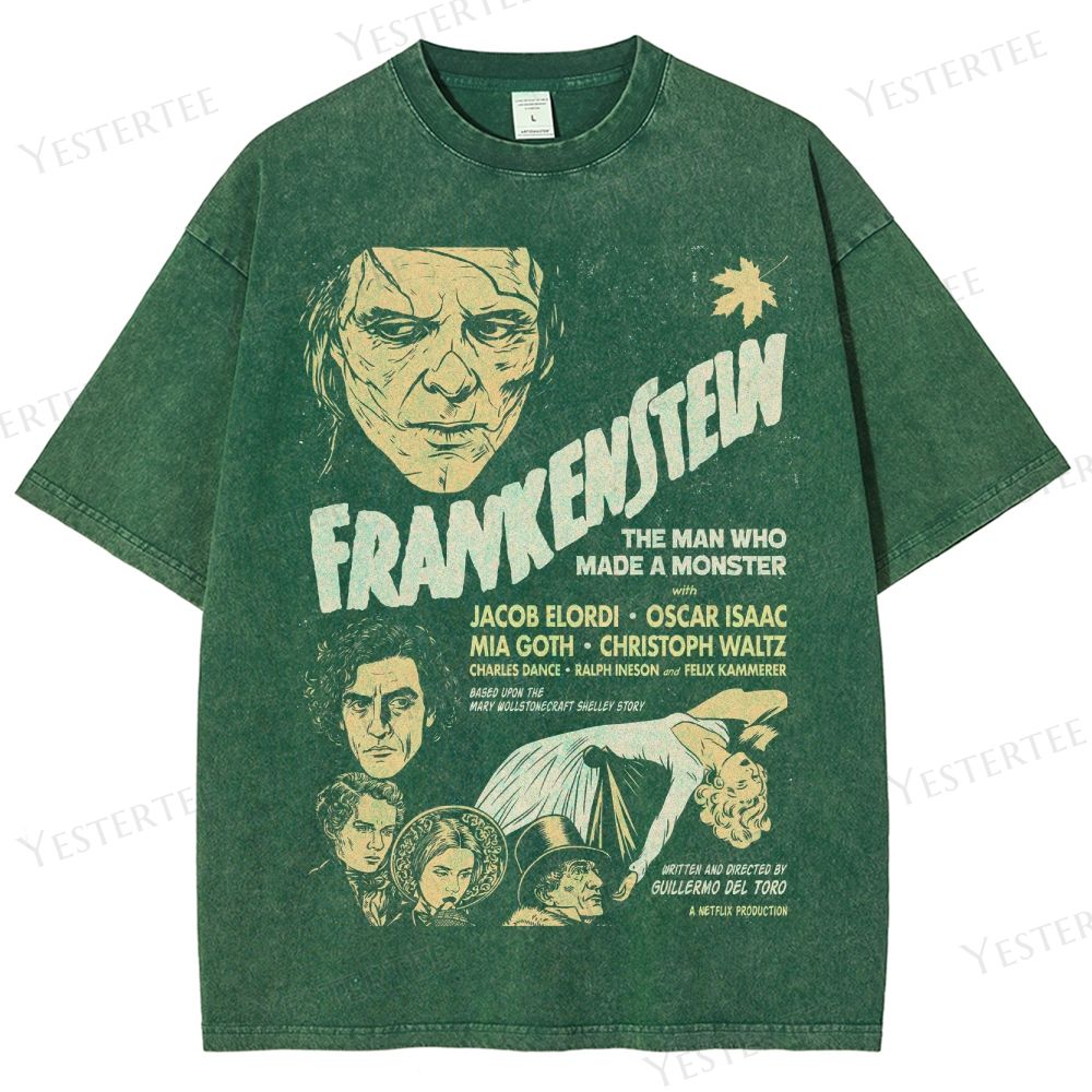 Retro Gothic Monster Film Graphic Washed T-Shirt