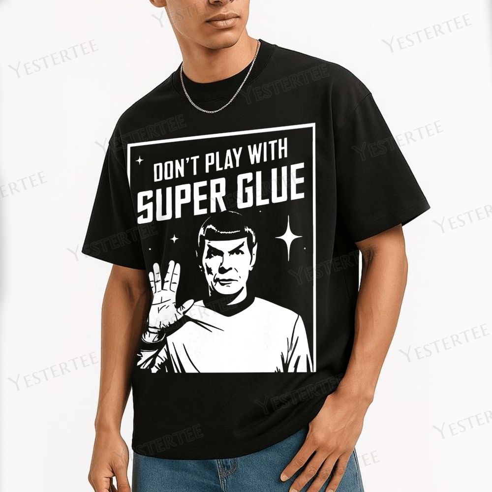 Alien Hand Gesture & Super Glue Humor Cotton T-shirt 